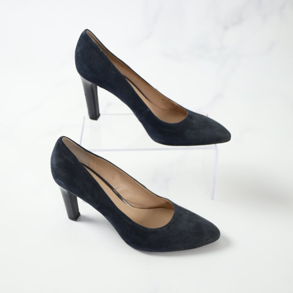 Franco Sarto Dark Navy Suede Heels Sz 8 - Picture 3 of 8